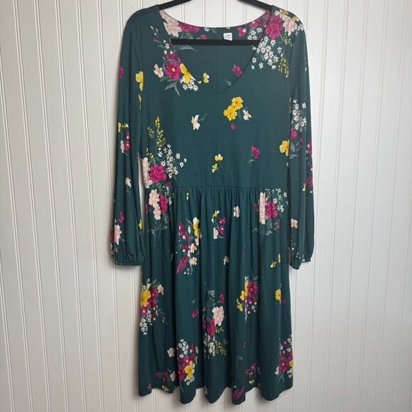 Old Navy Dresses & Skirts - Old Navy green floral V-neck long sleeve dress size large A17